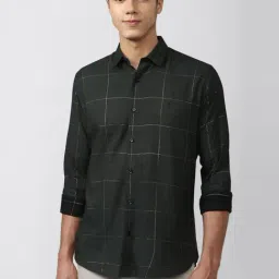V Dot Black Slim Fit Checks Shirt-image-27