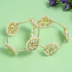ToniQ Ethnic Traditional Kundan Pearl White Bangle for Women - Set of 2 image 1