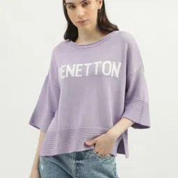 United Colors of Benetton Purple Cotton Graphic Print Sweater image 1
