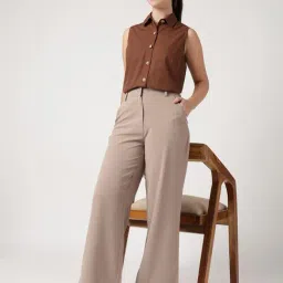strong & brave Strong And Brave Light Brown Solid Trousers image 4