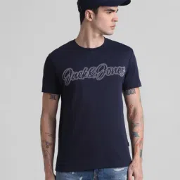 Jack & Jones Navy Blue Cotton Slim Fit Printed T-Shirt-picture-24