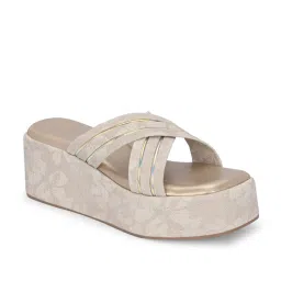 Clog London Women's Beige Cross Strap Wedges image 2