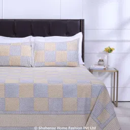 Shahenaz Yellow & Grey 120 TC Cotton Parvati Double Bedsheet with 2 Pillow Covers image 2