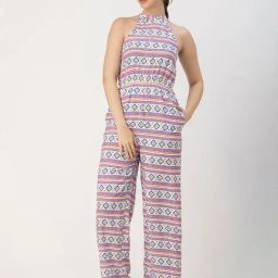 Moomaya White & Pink Printed Jumpsuit-picture-34