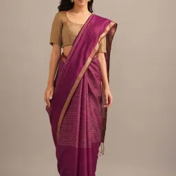 Jaypore Wine Purple Cotton Silk Self Design Maheshwari Saree-picture-23