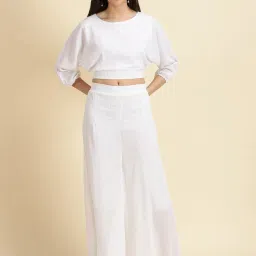 showoffff SHOWOFF White Self Design Crop Top With Palazzos image 1