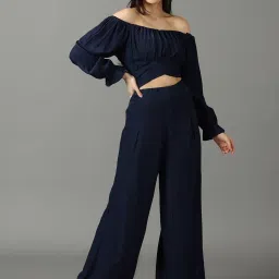 showoffff SHOWOFF Navy Crop Top With Palazzos image 1