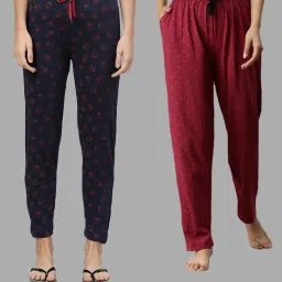 Kryptic Navy & Maroon Printed Pure Cotton Elasticated Waist Band Regular Fit Pyjamas - Pack of 2 image 1