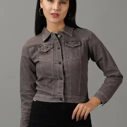 showoffff SHOWOFF Grey Regular Fit Denim Jacket image 1