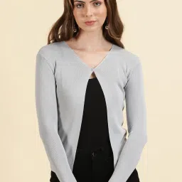 showoffff SHOWOFF Grey Regular Fit Front Open Sweater image 1