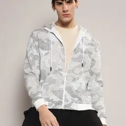 Campus Sutra Grey & Beige Regular Fit Printed Hooded Sweatshirt image 1