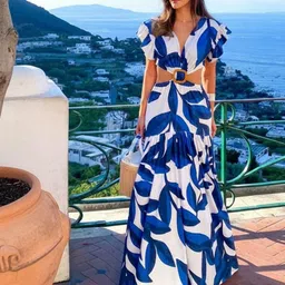 Mast & Harbour Women Floral Printed Flutter Sleeves Cut-Outs Detail Maxi Dress-picture-13