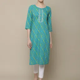 Vastramyaa Blue Cotton Embroidered Straight Kurta image 1
