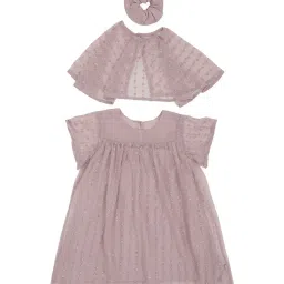 Allen Solly Junior Light Purple Embellished Frock, Jacket with Scrunchy image 1