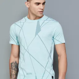 BOSSINI Blue Cotton Regular Fit Printed T-Shirt image 1