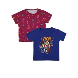 Allen Solly Junior Dark Pink & Royal Blue Printed T-Shirt (Pack Of 2) image 1