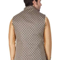 VASTRAMAY Black Straight Fit Brocade Nehru Jacket image 2