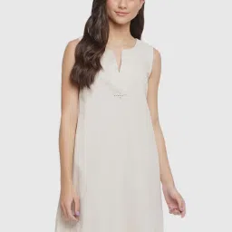Fabindia Off-White Cotton Linen A-Line Dress image 1