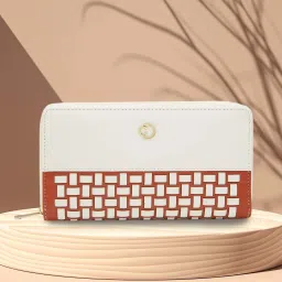 Caprese ZETA White & Tan Textured Zip Around Wallet For Women image 2