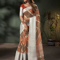 Saree Mall Brown & Orange Printed Saree With Unstitched Blouse image 1