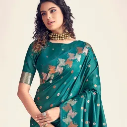 Elora Teal Woven Saree With Blouse image 2