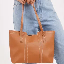 Styli Tan Solid Shoulder Handbag image 2