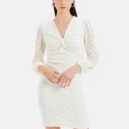 Kazo White Knitted Lace Bodycon Dress-image-48