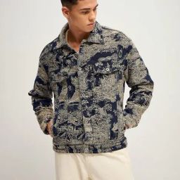 The Bear House Navy Regular Fit Printed Denim Jacket-picture-14