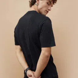 Fame Forever By Lifestyle Black Cotton Regular Fit Self Pattern T-Shirts image 2