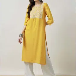 Soch Mustard Embroidered Straight Kurta-picture-13