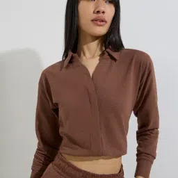 studiofit women Studiofit by Westside Brown Textured Cotton-Blend Top-picture-15