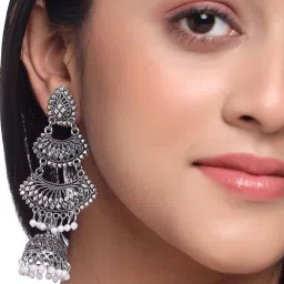 NVR Silver Toned Contemporary Jhumki earrings for Women image 2