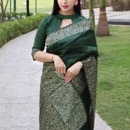Anjaneya Sarees Green Banarasi Silk Woven Design Saree with Unstitched Blouse image 2