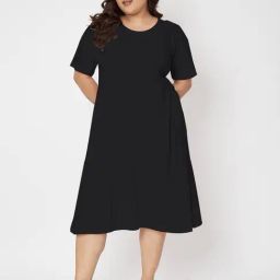 BRINNS Black Cotton Solid A Line Dress-picture-16