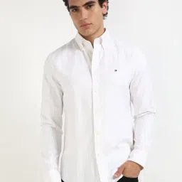 Tommy Hilfiger White Cotton Regular Fit Striped Shirt-image-58