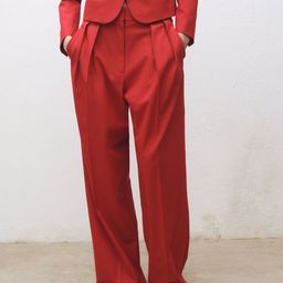 MANGO Women Pleated High-Rise Wide Leg Flared Trousers-picture-8