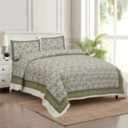 JaipurFabric Green 180 TC 100% Cotton Florets Double Bedsheet with 2 Pillow Covers-picture-10