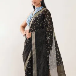 Jaypore Black Cotton Silk Printed Saree image 3