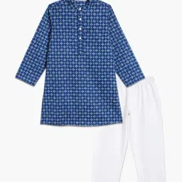 Campana Kids Blue & White Cotton Printed Full Sleeves Kurta & pyjama-picture-39