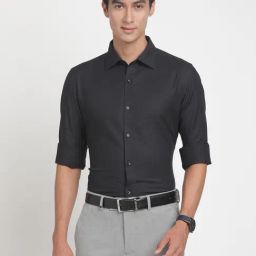 Turtle Black Cotton Slim Fit Jacquard Shirt-picture-29