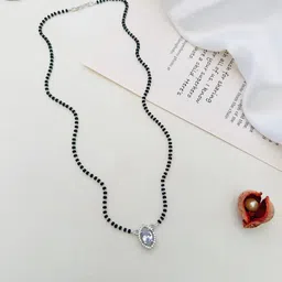 ABDESIGNS Silver-Plated American Diamond Studded & Beaded Mangalsutra-image-95