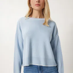Happiness istanbul Women Round Neck Long Sleeves Crop Pullover-picture-20