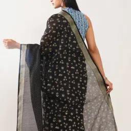 Jaypore Black Cotton Silk Printed Saree image 2