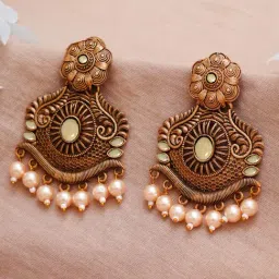 Karatcart Gold-Plated Handcrafted Golden Stone Dangler Earrings-picture-19