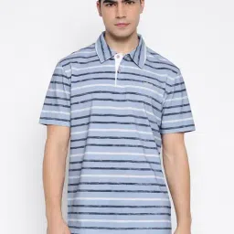 Guess Organic Piquet Cloudy Smart Blue Horizontal Stripes Polo Collar Regular Fit T-Shirt-picture-40