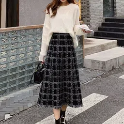 StyleCast Women Checked Casual Flared Midi A-Line Skirt image 2