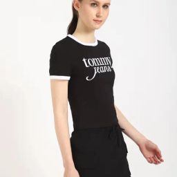 TOMMY HILFIGER Black Slim Fit Cotton Logo T-Shirt-picture-8