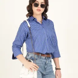 Hancock Blue & White Cotton Striped Shirt-picture-22