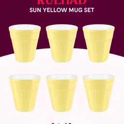 Larah by BOROSIL 6 Pieces Yellow & White Textured Opalware Matte Kulladhs 200 ml image 5