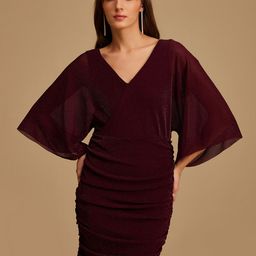 Kazo Maroon Kimono Sleeves Bodycon Dress-picture-31